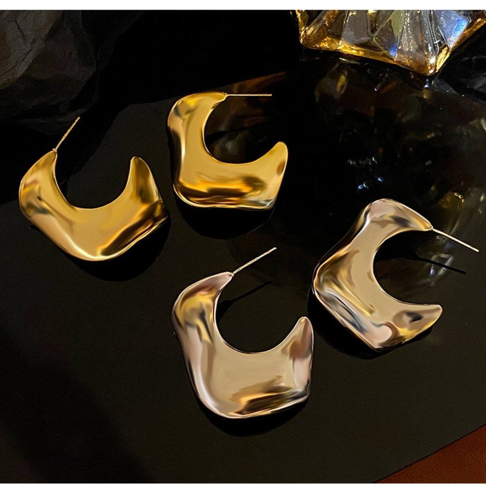 Fashion Irregular Metal Wave Earrings Gold and Silver - Picture 7 of 11